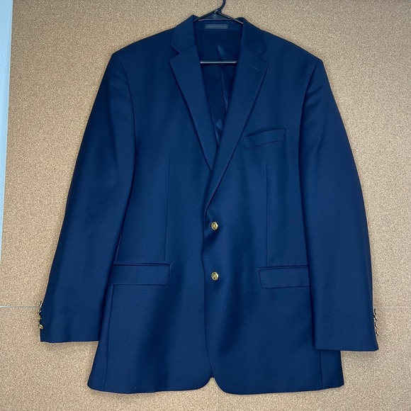 Lauren Ralph Lauren Navy Blue‎ Blazer Sport Coat with Gold Buttons 100% Wool 44L - Picture 1 of 6